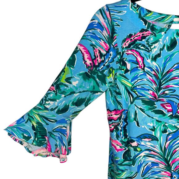 Lilly Pulitzer Fontaine Top | Porto Blue In the Trees | Bell Sleeve | Size XS - Picture 3 of 10